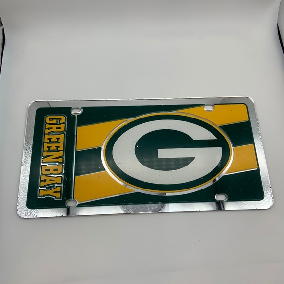 Vintage NFL Green Bay Packers Logo Striped Mirrored Decorative License Plate - Picture 2 of 12